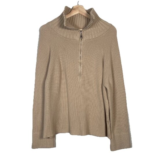 BTFBM Sweater Beige Camel Tan Mock Neck Half Zip Long Sleeve Knit Size L Neutral - Picture 1 of 9